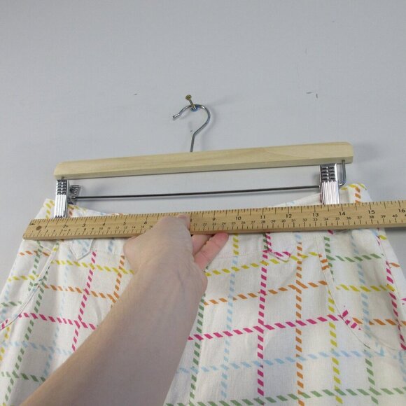 Modcloth Women's Wide Leg Pants 8 Ivory Linen Viscose Rainbow Plaid Preppy 306 - Picture 5 of 11